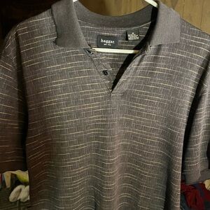 Haggar Men's Charcoal Polo with Subtle Stripes